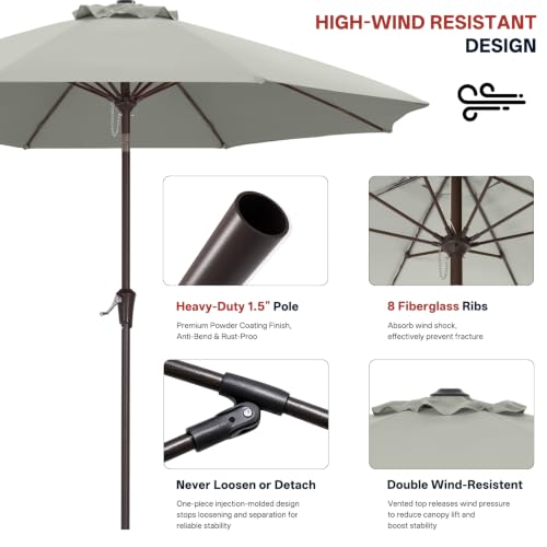 Image of ABCCANOPY 9FT Patio Umbrella Outdoor 8 Ribs Table Umbrella(Gray) | Fade & UV Resistant Fabric,8 Fiberglass Ribs,Smooth Crank System,Wind Resistance,Great for Patio,Backyard,Garden,Deck