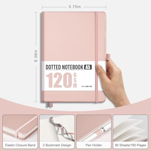 AHGXG Caderno pontilhado – Caderno de grade de pontos, papel grosso sem ácido de 120 g/m2, caderno p