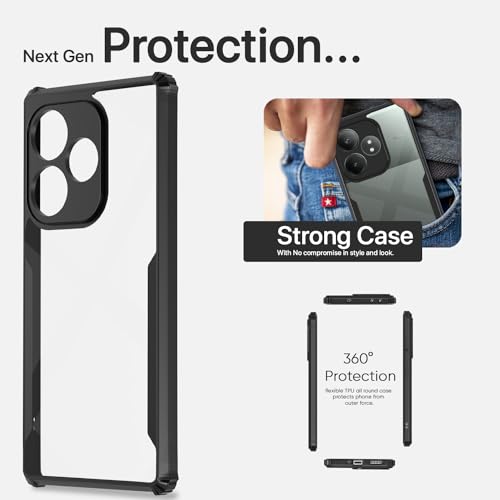 Image of Pikkme Realme GT 6T 5G Back Cover | Crystal Clear Transparent Back | Ultra Hyrbid | Full Camera Protection | Raised Edge | Bumper Back Case (Black)