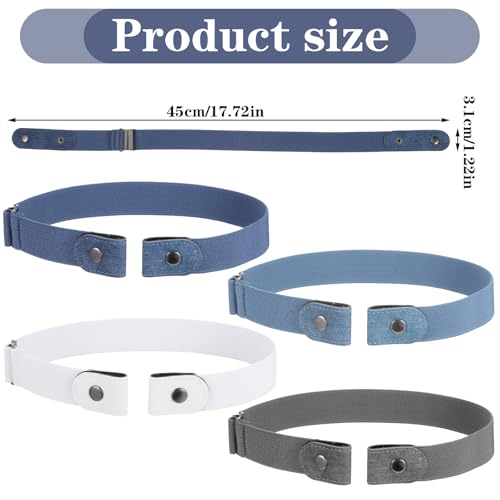 Nogeqi 4pcs No Buckle Belt, Elastic Buckle Belt Adjustable Toddler Belts Baby Belts For Girls Boys Toddler Kids (White, Grey, Blue, Blue)