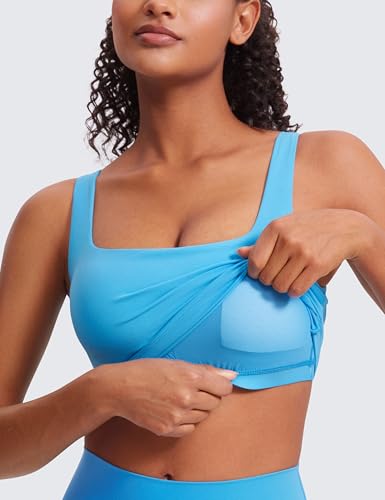 Image of CRZ YOGA Butterluxe Square Neck Crop Tank Top | Light Support, Removable Pads, Yoga, Extremely Soft, Wide Straps, Longline Sports Bras for Women