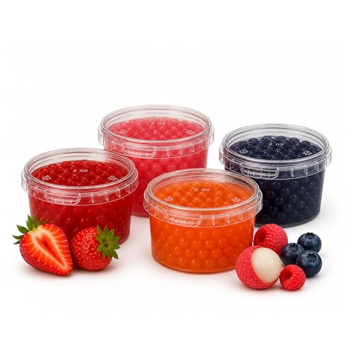 ONHA Bubble Tea Perlen Set - 4er Pack mit Popping Boba Fruchtperlen - fruchtige Tapioka servierfertig - 100% vegan und glutenfrei - Erdbeere Maracuja Blaubeere Litschi