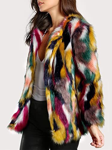 Edary Women's Faux Fur Coat Shaggy Winter Warm Long Sleeve Overcoat Jacket Open Front Faux Fur Coat Outwear (As1, Alpha, X_L, Regular, Regular, A-Multi-Color, X-Large) #TOP3