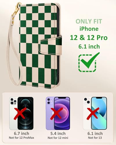 Toycamp for iPhone 12 Pro Wallet Case, Leather Flip Cover, Checker | 4 Card Holder, RFID Blocking, Wrist Strap and Foldable Stand with Cute Aesthetic Style for Women Girls - image 2
