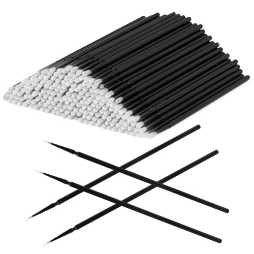 LOPHE 200 Pieces Microbrushes for Eyelashes Extensions Brushes Wands Microbrush Micro Brush Applicators for Eyelash Extension Removal Makeup Nail Art Painting (Black)