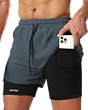 Men's 2-in-1 Running Shorts with Inner Liner, Breathable Quick-Dry Workout Shorts with Pockets Gym Shark for Men- Grey, Size XL