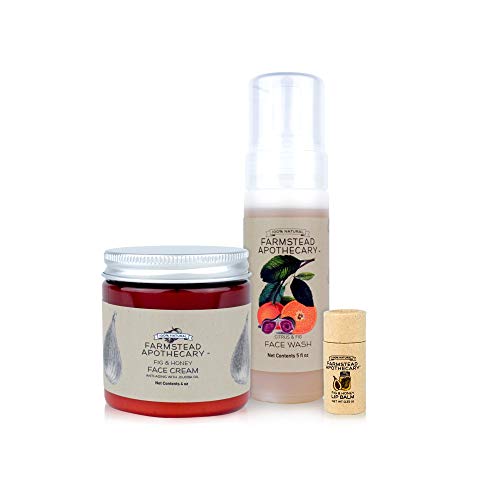 Farmstead Apothecary 100% Natural & Organic FIG Bundle with Fig & Honey Anti-Aging Face Cream 4 oz, Fig & Citrus Foaming Face Wash 5 oz, Fig & Honey Lip Balm 0.25 oz, Cruelty-Free & Vegan, 1 Each