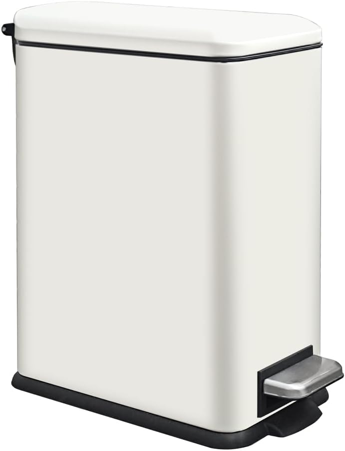 White 10L/2.6 Gallon Bathroom Trash Can with Lid,features a removable inner bucket, a soft - close lid, and a stainless - steel step pedal,ideal for use in the bathroom, kitchen, and home office. white 2.6 gallon