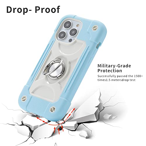 Image of MARKILL Compatible with iPhone with Built-in 360Rotating Ring Stand, Military Grade Drop Protection Full Body Rugged Heavy Duty Case Durable Cover (Ice Blue, iPhone 14 Pro Max 6.7 inch)