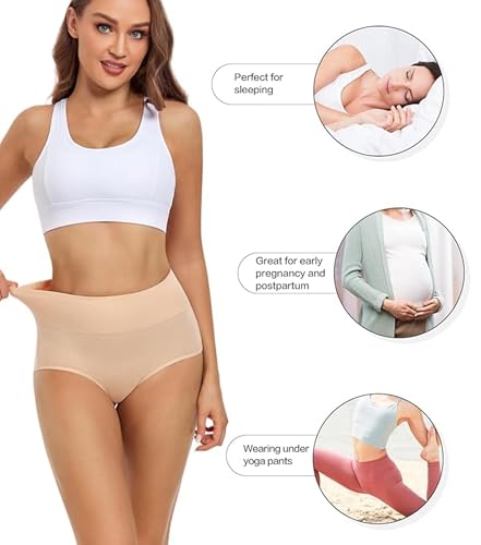 Image of GLAMORAS Women's Cotton High Waist Full Coverage Panty Set, Size M-XXL (Pack of 3 Panty) | High Rise Seamless Brief Panties for Women | Cotton Soft Tummy Support Underwear Panties for Women Combo Set