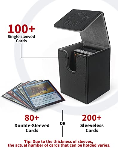 Zlca Card Deck Box For Mtg, Card Storage Box Fits 100+ Single Sleeved Cards, Pu Leather Strong Magnet Card Deck Case For Magic Commander Tcg Cards (Black) #TOP1