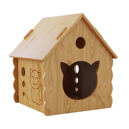 Pinewood Cat House,Habitat for Small Animals,Shelter for Wild Cats,Suitable for