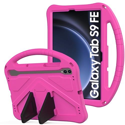 YRH for Galaxy Tab S9 FE 5G Case 10.9-inch, Kids EVA Stand Handle Protective Cover for Samsung S9 FE/S9/S8/S7 Tablet Case, Rosered