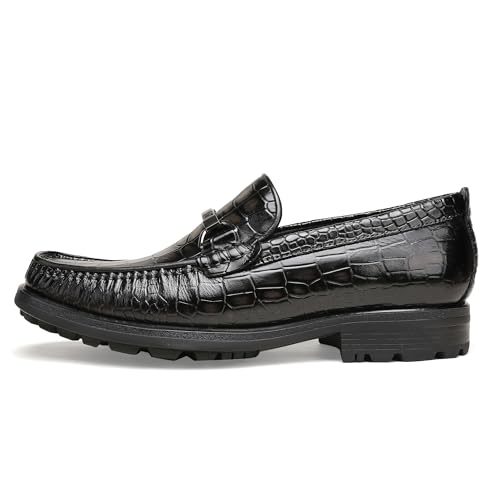 Image of Generic Men's Leather Dress Shoes, Classic Crocodile Printed Dress Shoes Casual Slip-on Penny Loafer for Mens