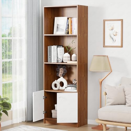 Image of Lukzer 4-Layer Engineered Wood Bookshelf with Door | Multipurpose Storage Cabinet for Home, Office, Library | (Oak Brown /MR-020 /178 x 60 x 30 cm) DIY Assembly with Detachable Components