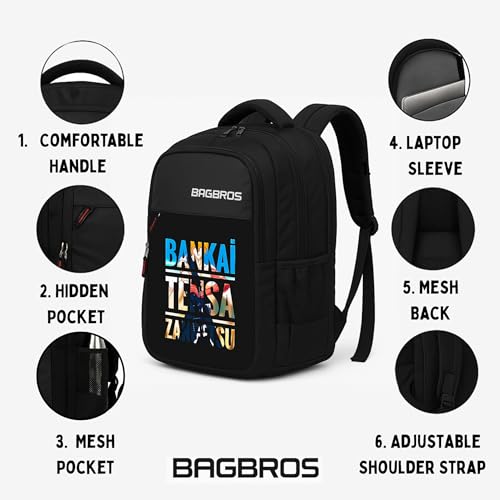 Image of Bagbros Anime Printed Bleach ICHIGO Bankai 30L Waterproof Backpack | Anime Laptop Backpack, School Bag, College Bag, Printed School Backpack
