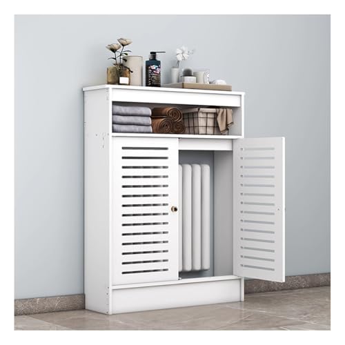 Cubierta de calentador blanca 70x90x25 mueble cubre radiador de madera con puertas y estante