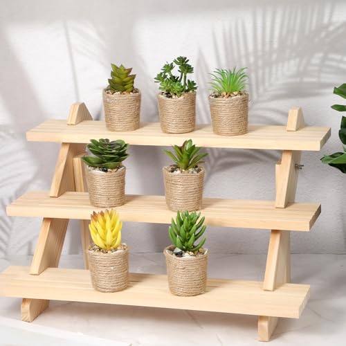 Xosjska 2 Pack 3 Tier Wooden Display Stand, Tiered Earring Display Stand, Detachable Wood Tiered Jewelry Card Displays Stands with Groove Removable Countertop Small Merchandise Displays Stands