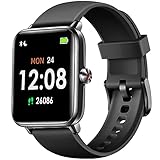Hamile Smart Watch for Android Phones Compatible with iPhone, Fitness Watch with Heart Rate Monitor, Blood Oxygen Saturation, 1.55' Touch Screen, 5ATM Waterproof Smart Watches for Women & Men, Black