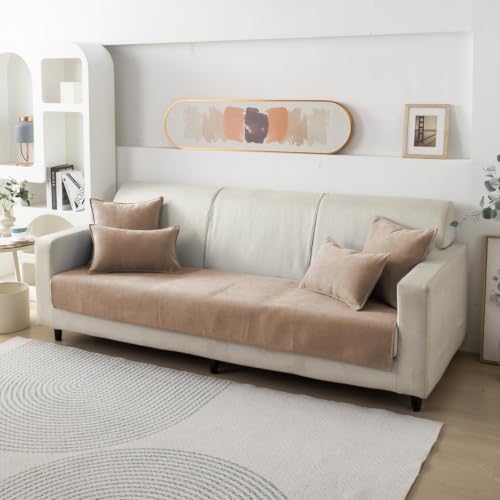 Image of HOKIPO Premium Chenille Anti Slip 3 Seater Sofa Mat, Sand Brown (NEW2-AR-5148-SBR)