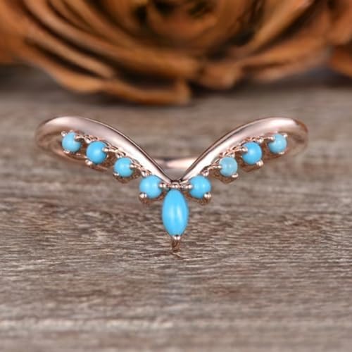 IVANKA Turquoise Wedding Band Women Unique Natural Marquise Turquoise Rose Gold Dainty Ring Enhancer 925 Sterling Silver Dainty Cluster Tapered Gift For Her Stackable Matching Ring Turquoise Wedding Band ring for women2
