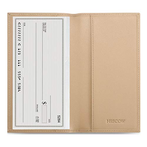 Image of HISCOW Slim Leather Checkbook Cover for Personal Checks, Premium Apricot, One Size