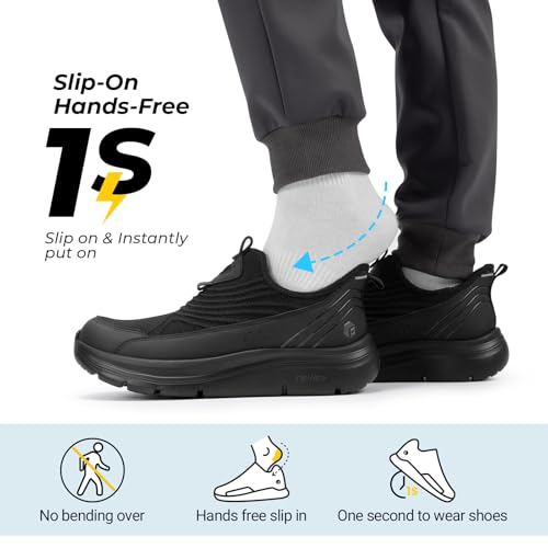 FitVille Men's Extra Wide Slip on Walking Shoes, Breathable Hands Free Slip on Sneakers, Comfortable Orthopedic Shoes for Standing All Day - Step Ease V12