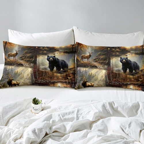 Luvivihome VV-AD003 Vivihome 3Pcs Black Bear Deer Bedding Set, Woodland Animals Elk Moose Wildlife Hunting Country Lodge Cabin Duvet Cover Set thumb #3