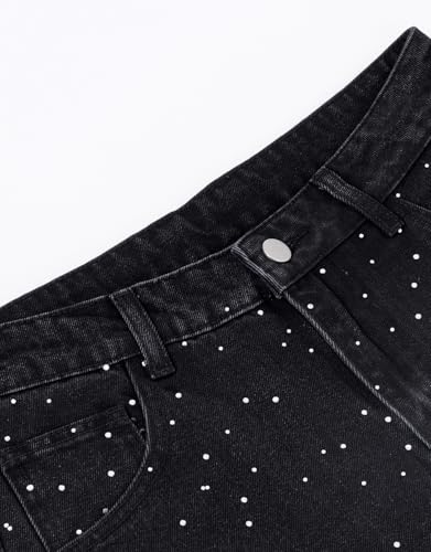 Kedera Rhinestone Jeans for Women Wide Leg Baggy Pants Y2K Mid Rise Jeans Bedazzled Sparkl Bling Pants Streetwear4