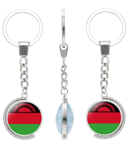 vmcoatdu Porte-clés double face avec drapeau national de nombreux pays - Cadeau pour homme et femme - En acier inoxydable et verre, Malawi, taille unique