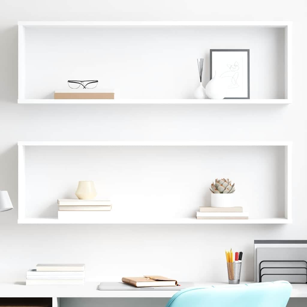 Mensole a Muro a Cubo 2 pz Bianche 100x15x30 cm in Multistrato | Design modulare salvaspazio per soggiorno o studio, ideale per esporre libri e decorazioni su pareti moderne.