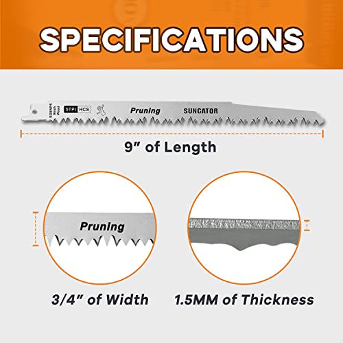image for SUNGATOR 9-Inch Reciprocating Saw Blades, 10-Pack Wood Pruning Saw Bla