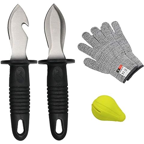 Nvzi Oyster Shucking Knife, Oyster Knife, Oyster Shucker, Oyster Opener, Oyster Shucking Kit, 2 knifes and 1 Gloves Cut Resistant Gloves Cover