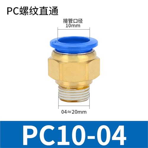 Conector rápido neumático PC10-04 azul recto con rosca de latón para tubo de aire manguera 3