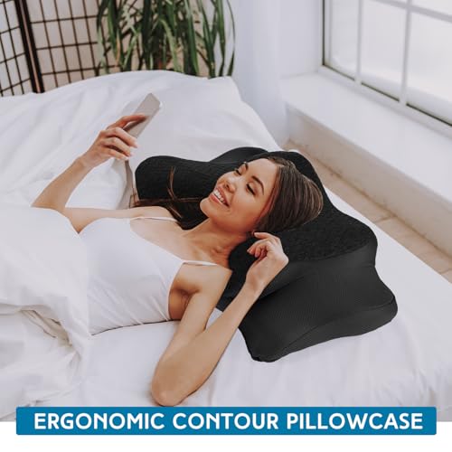 HunnmingRe Cervical Pillow Case Cover Comfortable and Breathable Memory Foam Cervical Neck Pillow Case Cover with Zipper(Black,Queen Size)