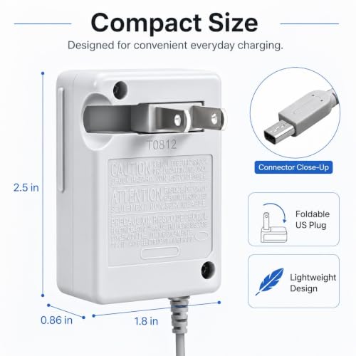 Image of XEOLAX 3DS Charger Compatible with N3DS / DSi /DSi-XL / 2DS / 2DS-XL /New3DS 100-240V Wall Plug Adapter (3DS /3DS XL White charger)