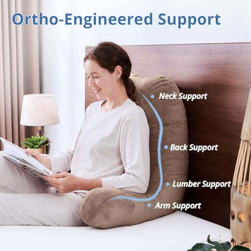 Image of Sasttie Reading Pillow for Bed, Back Pillow for Sitting Up, Light Brown