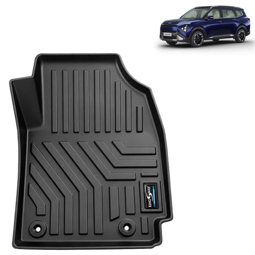 Image of KINGSWAY Accessories Custom-Fit TPE 5D Car Floor Mats Only Compatible with Kia Carens Clavis | Year 2025 Onwards | Set of 5 Pcs | All Weather Anti Slip Foot Mat | Black | 2 Years Warranty