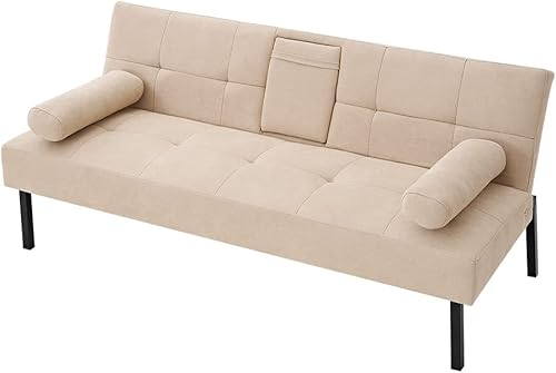 Miniatura 7 de Panana Sofá cama futón, sofá convertible, sofá reclinable de tela con clic, sofá reclinable de tela, 64.9 pulgadas de largo x 19.6 pulgadas de ancho