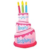 Beistle 5 FT 10 in Light-Up Jumbo Inflatable Cake Happy Birthday Party Decoration with LED Lights Blow Up Yard Décor, Indoor/Outdoor Use