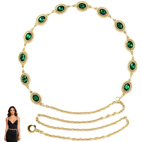 Ceinture western en métal ornée de magnifiques strass vert diamant d'une brillance absolue