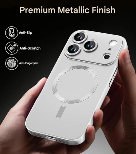 Image of DIZORO Magnetic Case for (iPhone 17 Pro Max) Case [Compatible with MagSafe][Built-in Camera Lens Protector] Slim Bumper Shockproof Metallic Luster Back Cover Phone Case - Silver