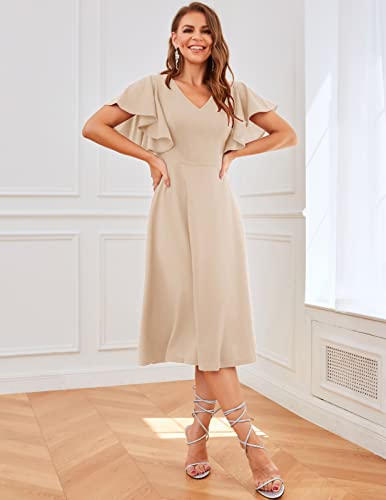 Image of Bridesmay Women's Formal Wedding Guest Dress for Women 2026 Short Sleeve Fit and Flare Tea Party Dresses