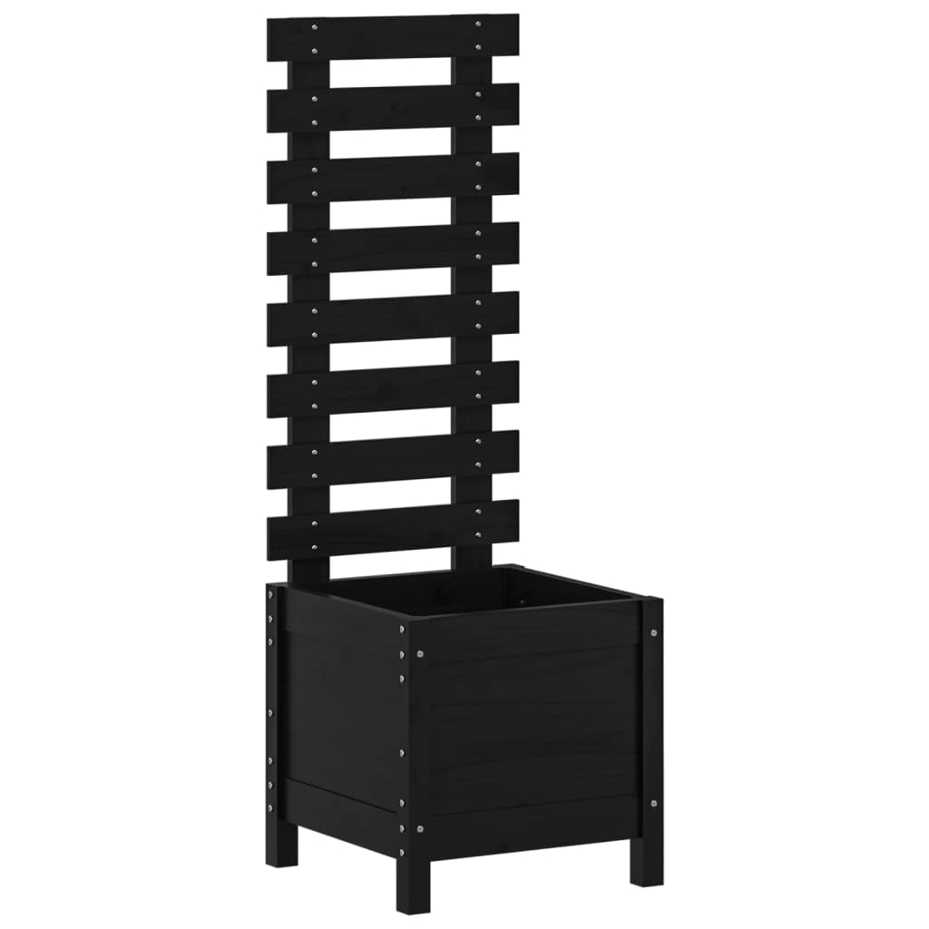 Macetero con soporte de madera maciza de pino 39 x 39,5 x 114 cm en negro, jardinera para flores y plantas trepadoras como tomates, guisantes y rosas, material natural resistente