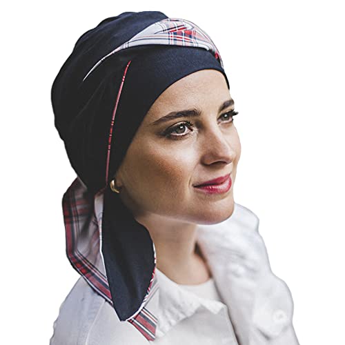 CAREBELL pañuelo oncológico modelo Smooth – diseño Scottish en algodón natural, cómodo y transpirable, especial para quimioterapia, alopecia y pieles sensibles