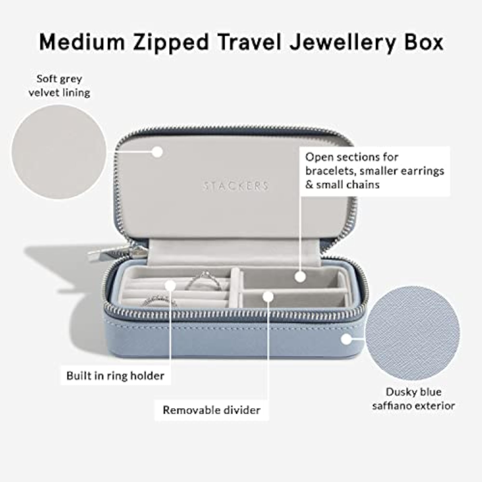 Dusky Blue Medium Travel Jewelry Box