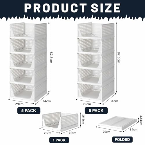 Image of BIRDWING 6 Pcs Cloth Rack For Wardrobe Organizer For Clothes, Plastic Cupboard Organizer For Clothes, Stackable Storage Box Almirah For Clothes - White, Large (Set Of 6)