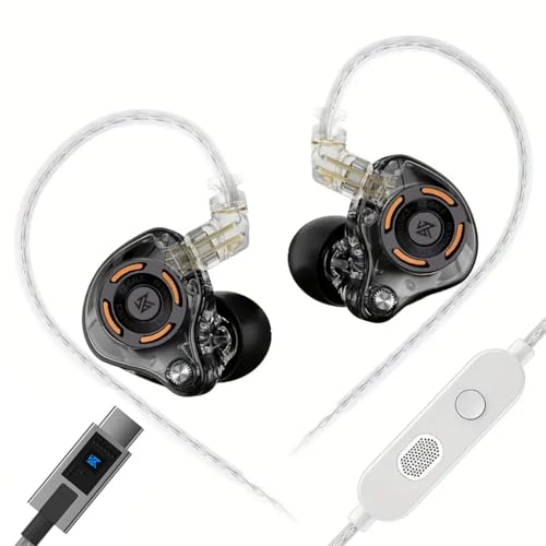 Image of KZ Gale Gaming IEM Wired in-Ear Monitor Earphones, Super Linear Dynamic Driver, Dual Mic, Silver-Plated Cable, HiFi Sound, Noise Isolation 0.75mm Connector, Ideal for Music & Gaming (Type-C)