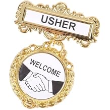 Usher Badge - Pin-backed Church Leadership Badge - Safety Pin-backed Badges Reusable For Church Gatherings - Welcome Badge for Usher - Fancy Round Brass