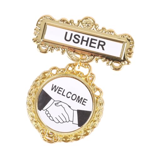 Usher Badge - Pin-backed Church Leadership Badge - Safety Pin-backed Badges Reusable For Church Gatherings - Welcome Badge for Usher - Fancy Round Brass